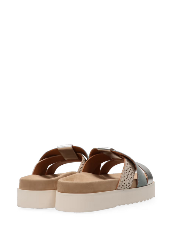 Bari Leather Sandals in Pixel Off White/Blue&Silver from Maruti