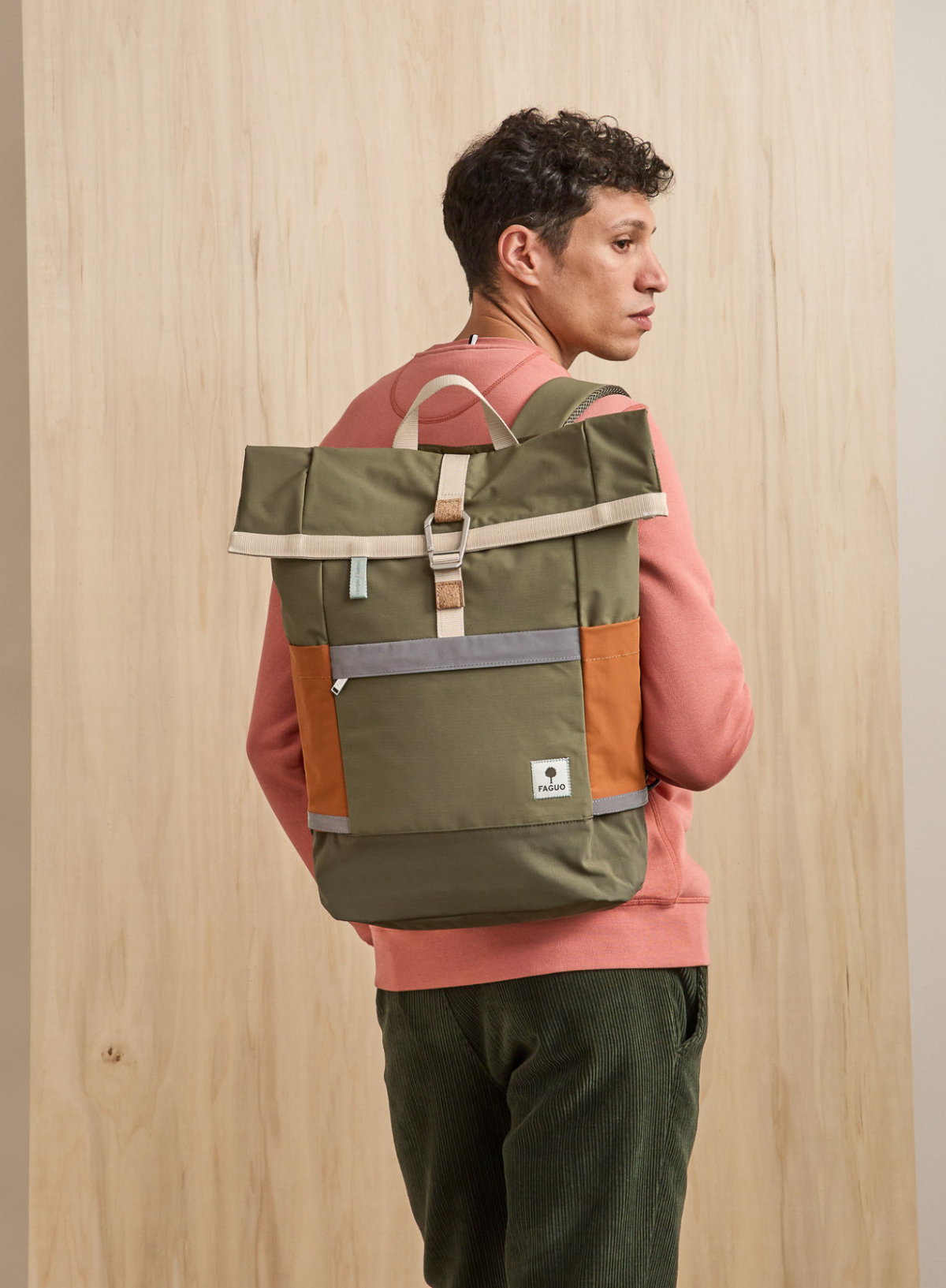 Medium Cycling Bag in Kaki and Orange from Faguo