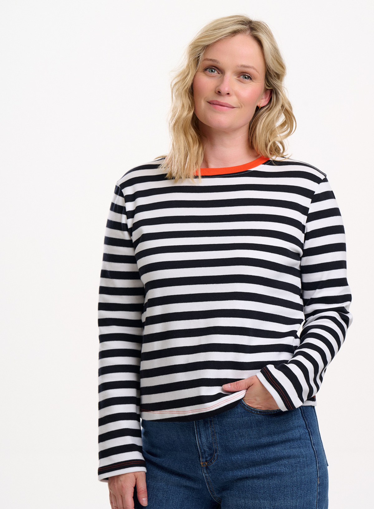 Vienna Jersey Top in White/Black Striped Ringer from Sugarhill