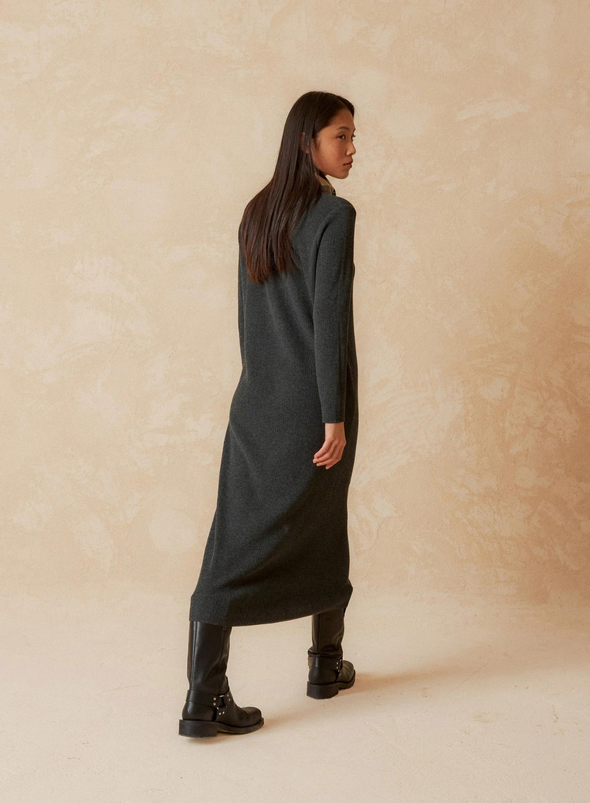 Button Front Collared Jumper Dress in Grey from Indi Cold Nomad and the bowerbird Bringing the outside in