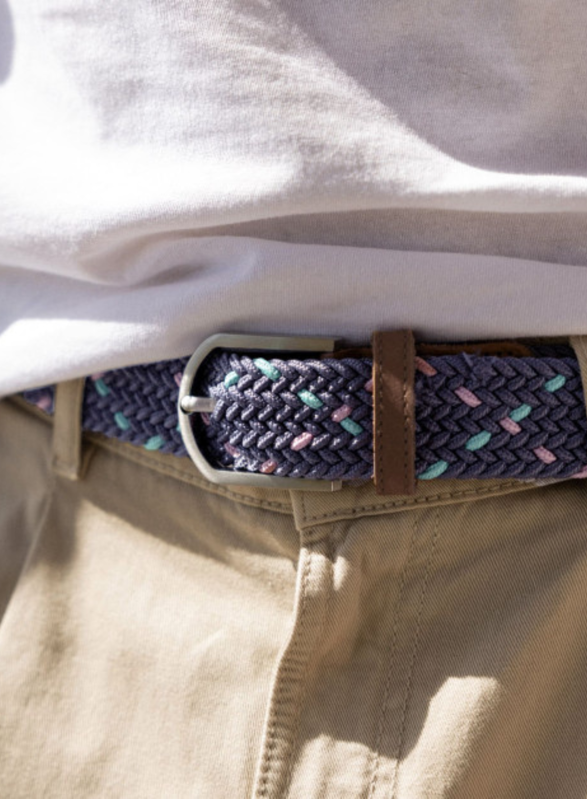 Belt Synthetic Woven in Pink + Navy from Faguo