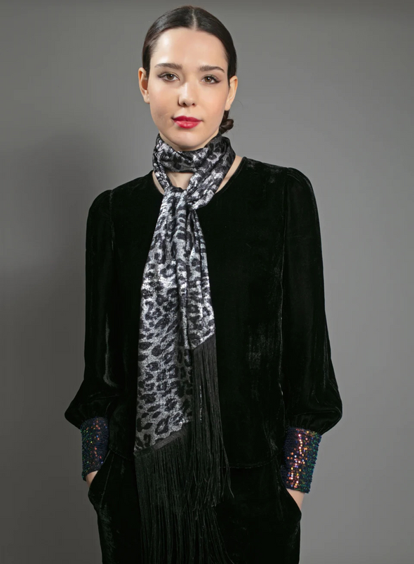 Stevie Lame Scarf in Silver Leopard from Nooki