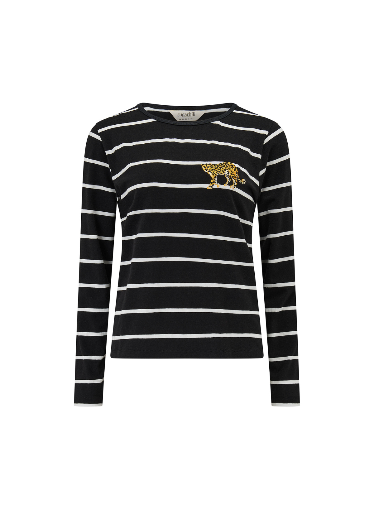 Josie Jersey Top in Black/White, Stripe Leopard from Sugarhill