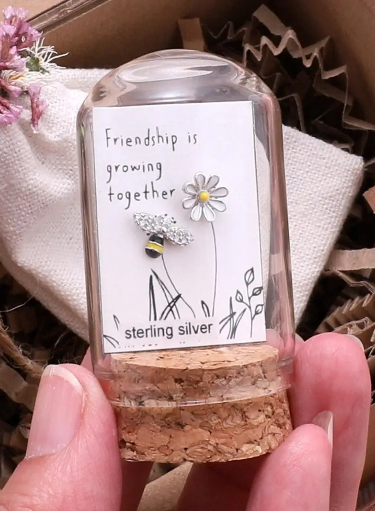 Attic Creations Friendship Bee and Flower Earrings Silver