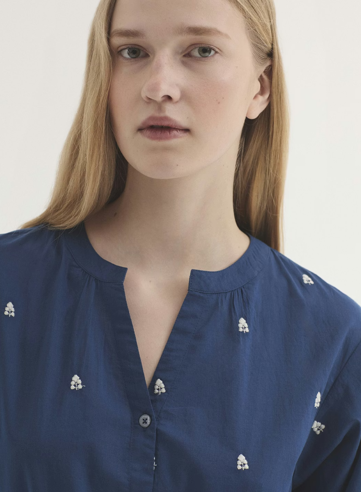 Nice Things Calico Embroidery Dress in Navy