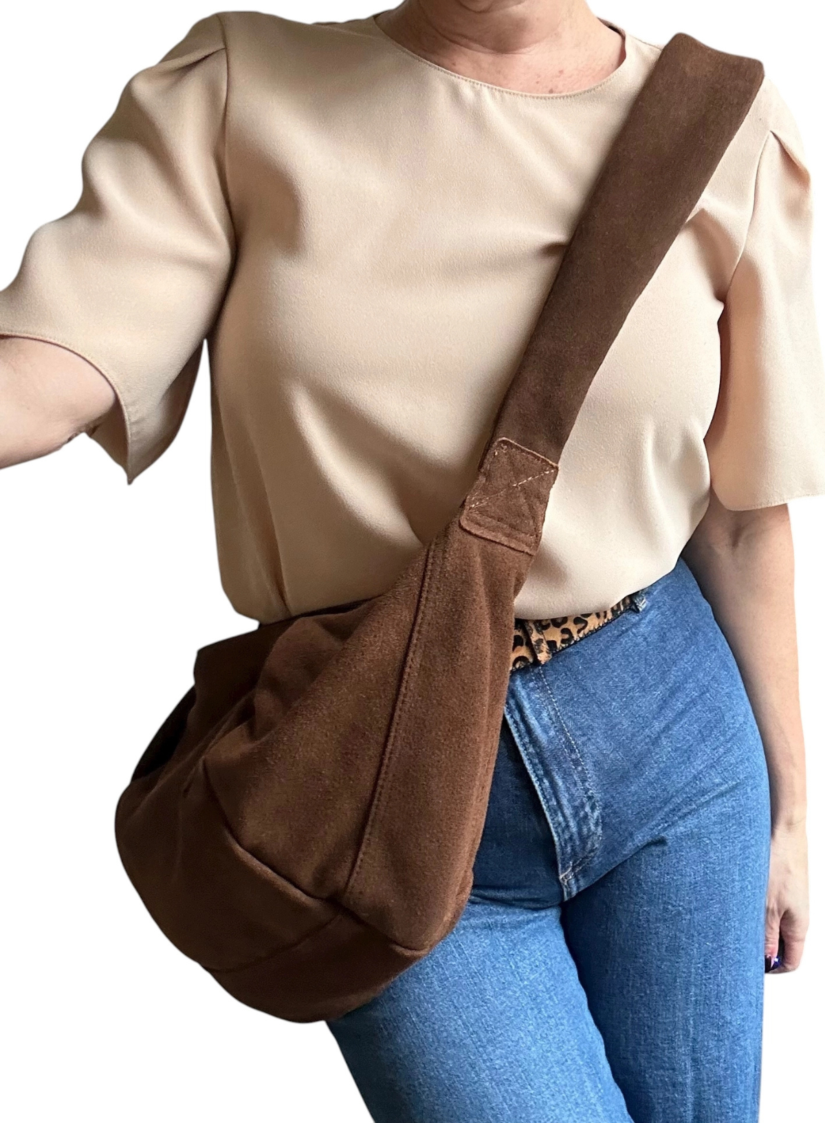 Sixton Brixton Cross Body Sling Bag - Brown Suede - Large
