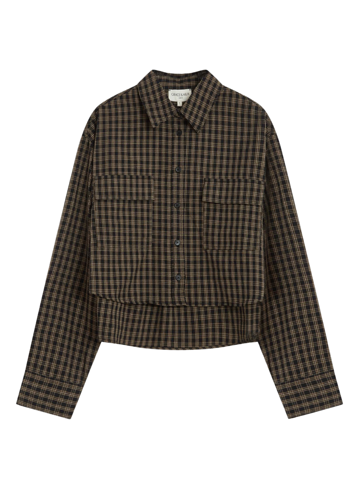 Grace & Mila Azelle Boxy Cropped Shirt in Black