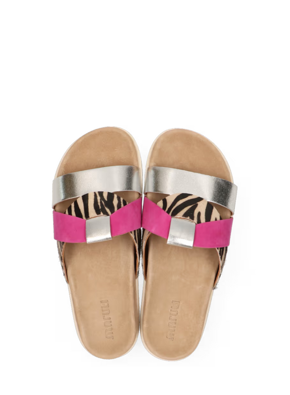 Bari Leather Sandals in Fuchsia Combi from Maruti