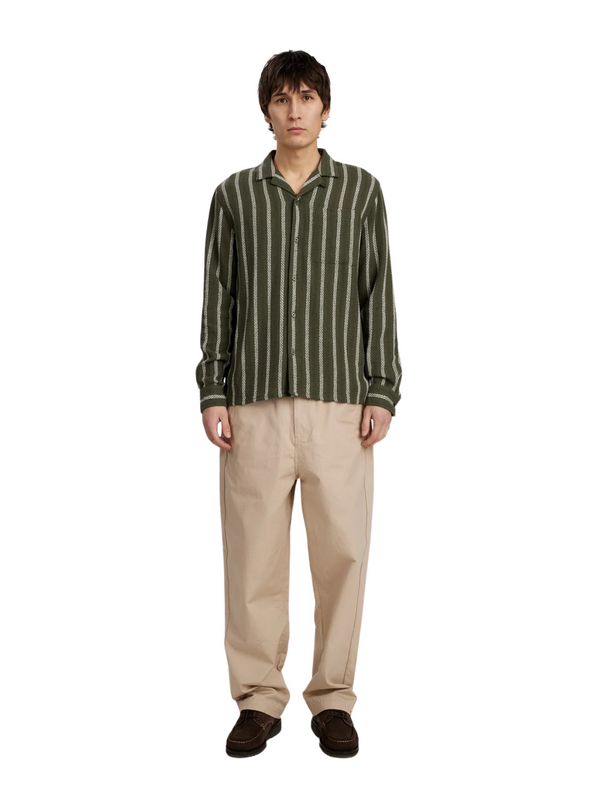 Kurt Stripe Shirt in Deep Lichen Green from Anerkjendt