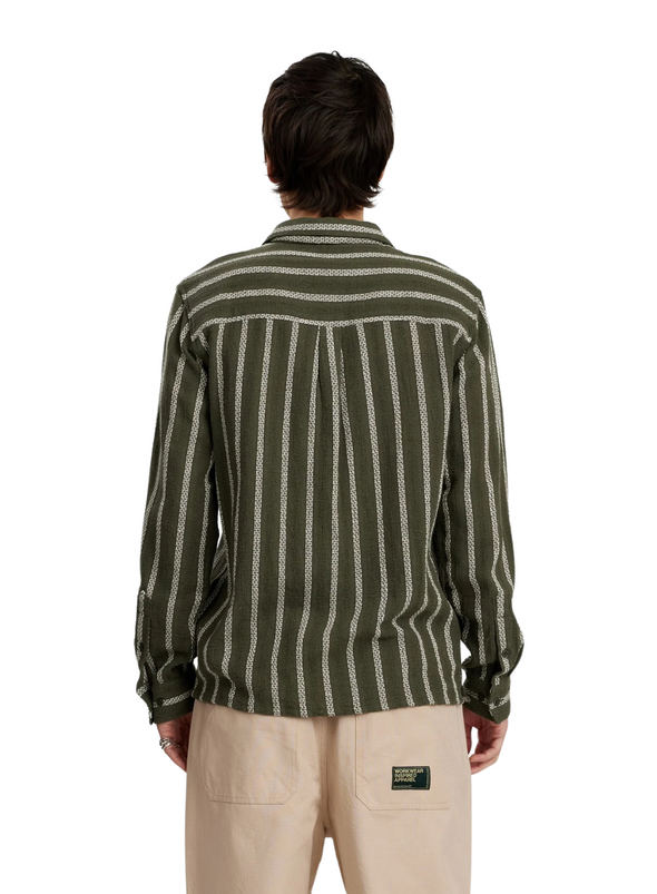 Kurt Stripe Shirt in Deep Lichen Green from Anerkjendt