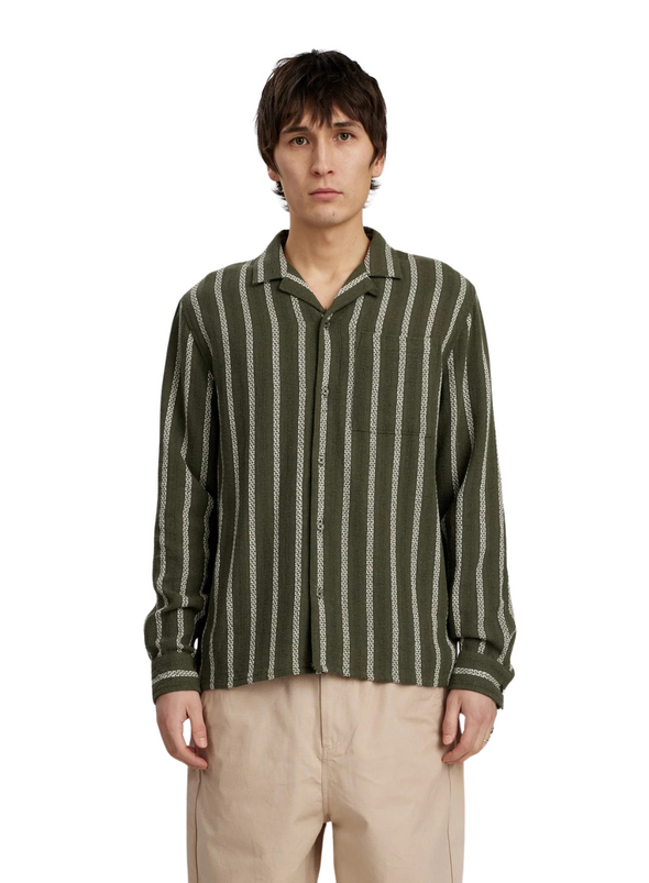 Kurt Stripe Shirt in Deep Lichen Green from Anerkjendt