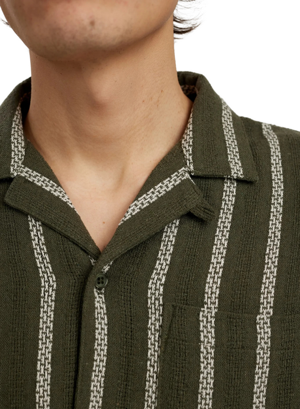 Kurt Stripe Shirt in Deep Lichen Green from Anerkjendt