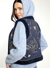 Free Bird Embroidered Faux Shearling Gilet in Navy from Nooki
