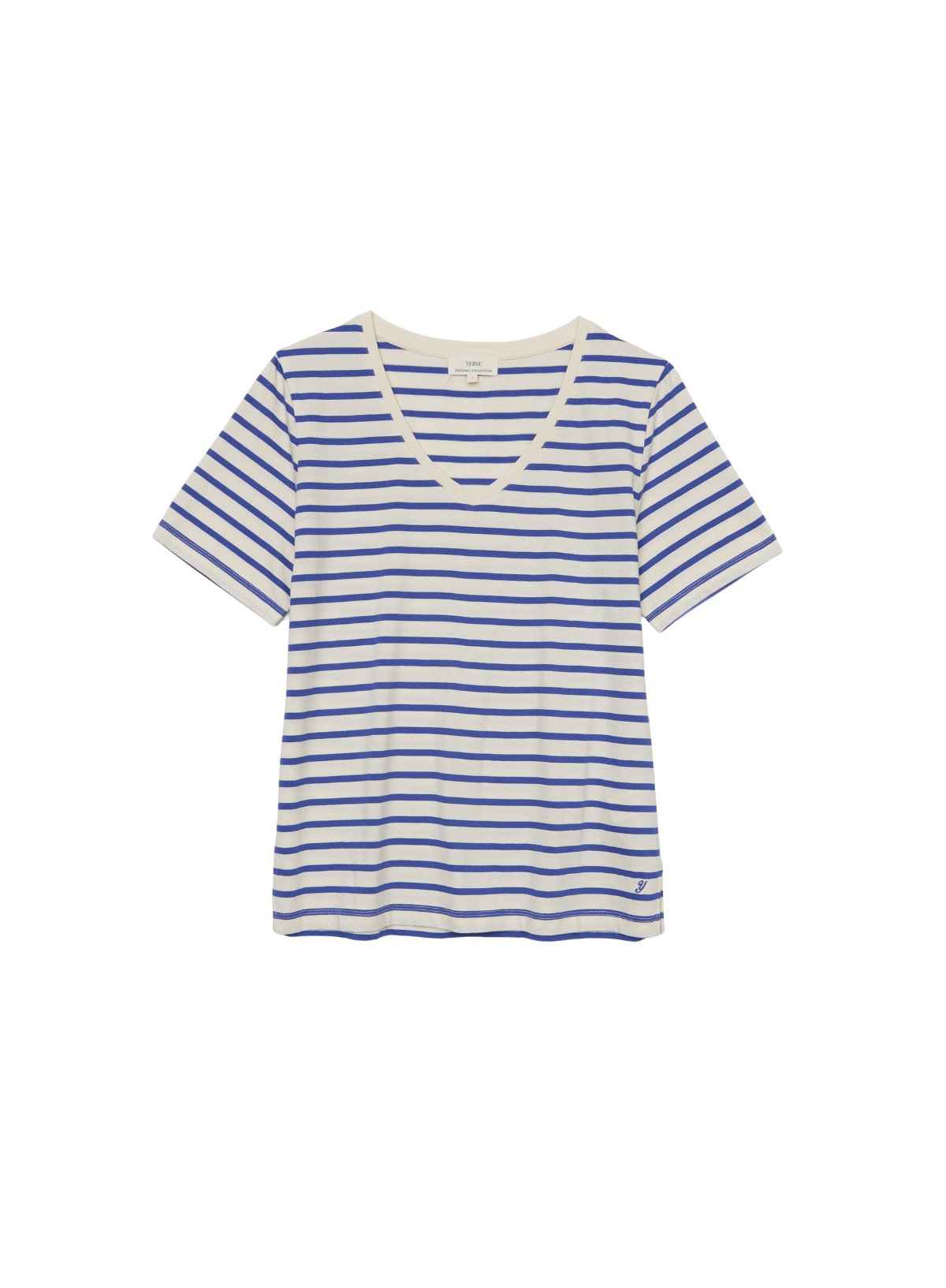 O-Stripes V-Neck T-Shirt in Royal Blue Stripe from Yerse