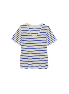 O-Stripes V-Neck T-Shirt in Royal Blue Stripe from Yerse