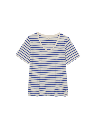 O-Stripes V-Neck T-Shirt in Royal Blue Stripe from Yerse