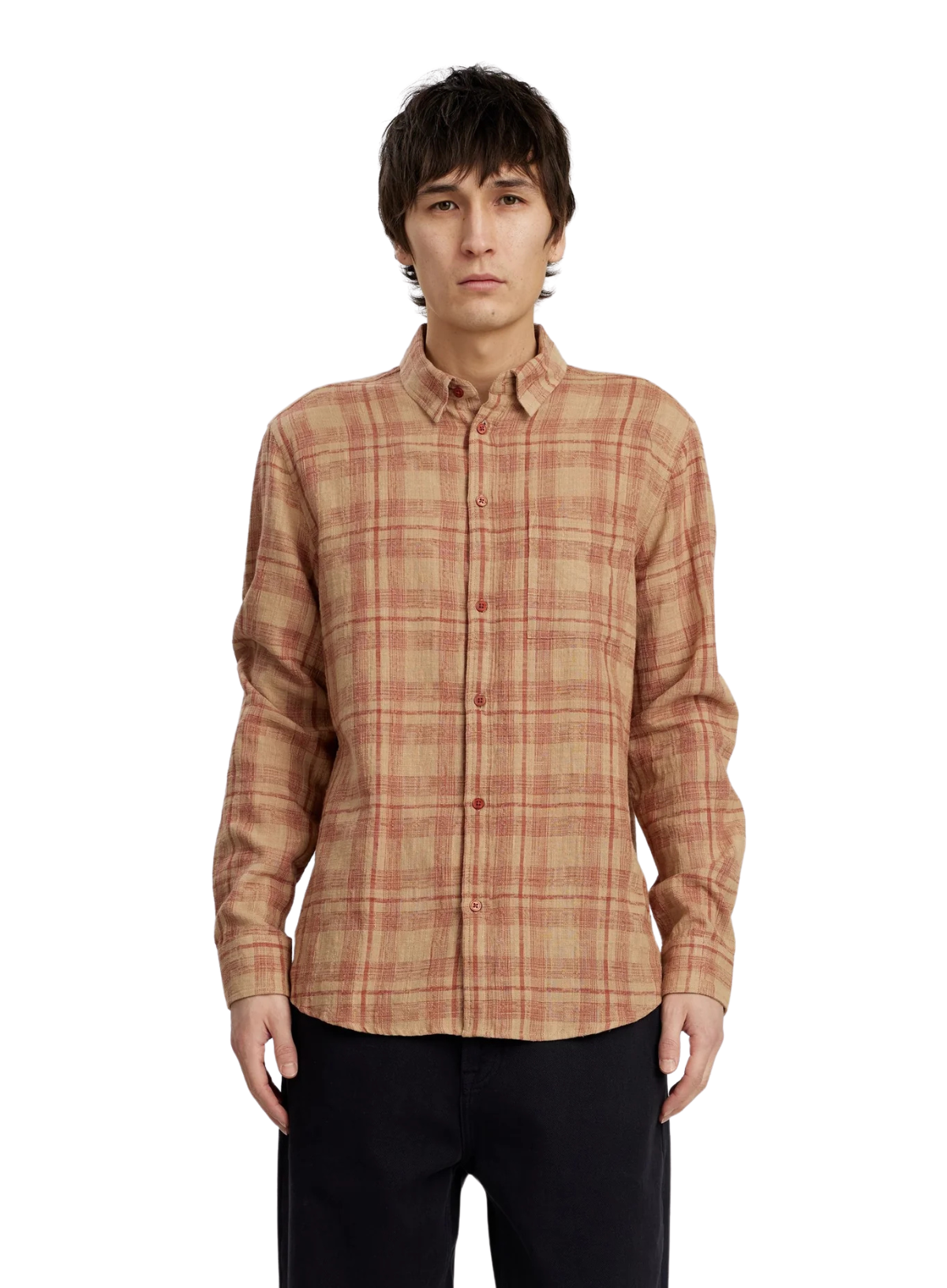 Leif Cotton/Linen Check Shirt in Auburn from Anerkjendt