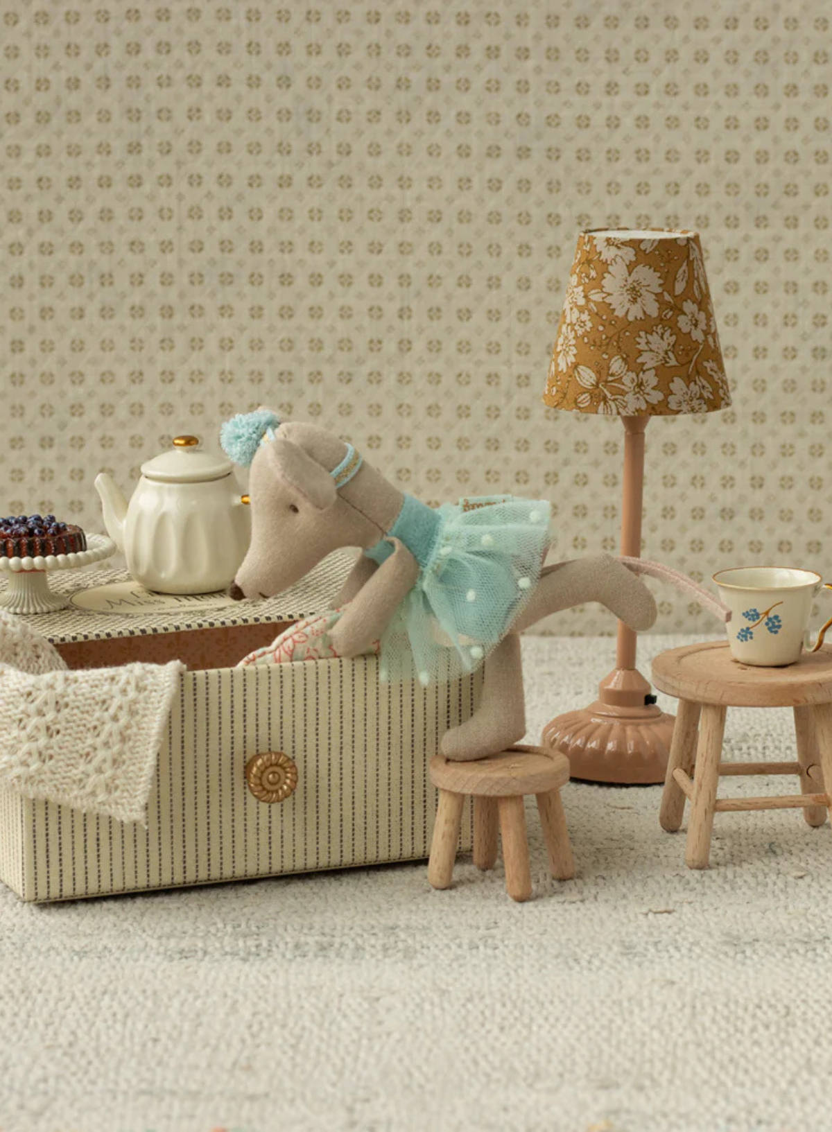 Maileg Mouse - Little Sister Dance Mouse in Daybed