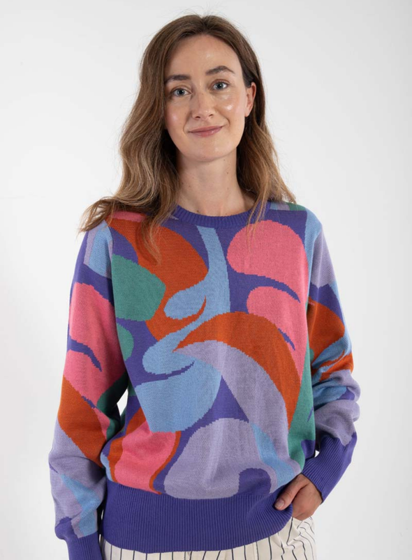 Danefox Cotton Jaquard Sweater in Cold Purple from Danefae
