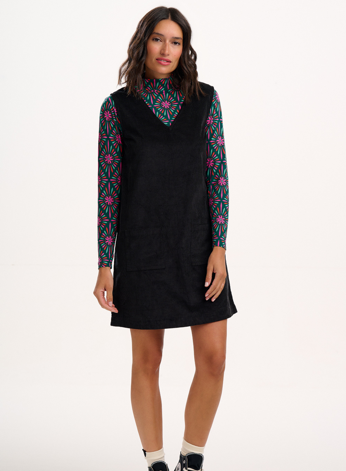 Kacy Tunic Dress in Black Cord from Sugarhill