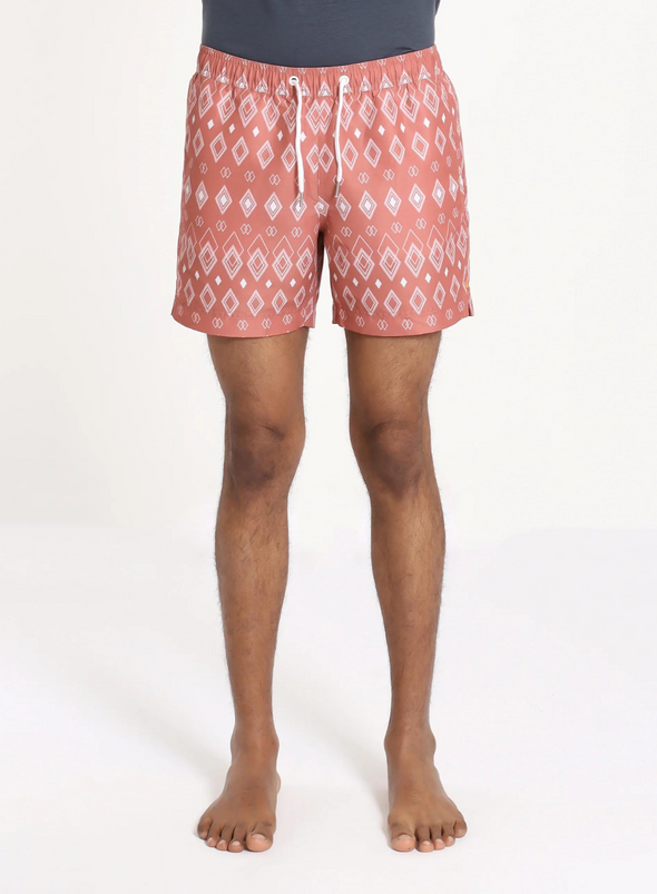 Printed Swim Shorts Diamonds Mahogany Pink from Far Afield