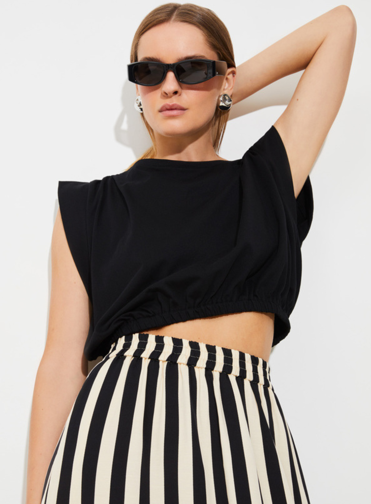 Fidji Midi Skirt in Noir Stripe from Suncoo