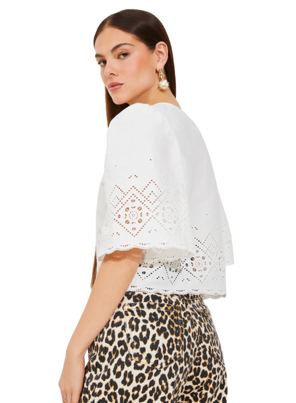Linda Tie Front Blouse in White from Suncoo