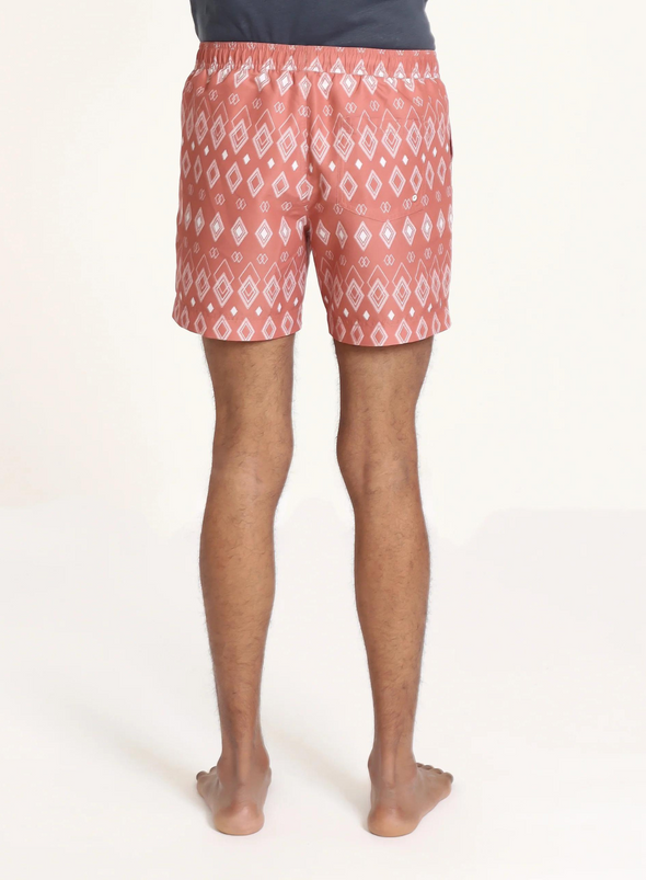 Printed Swim Shorts Diamonds Mahogany Pink from Far Afield