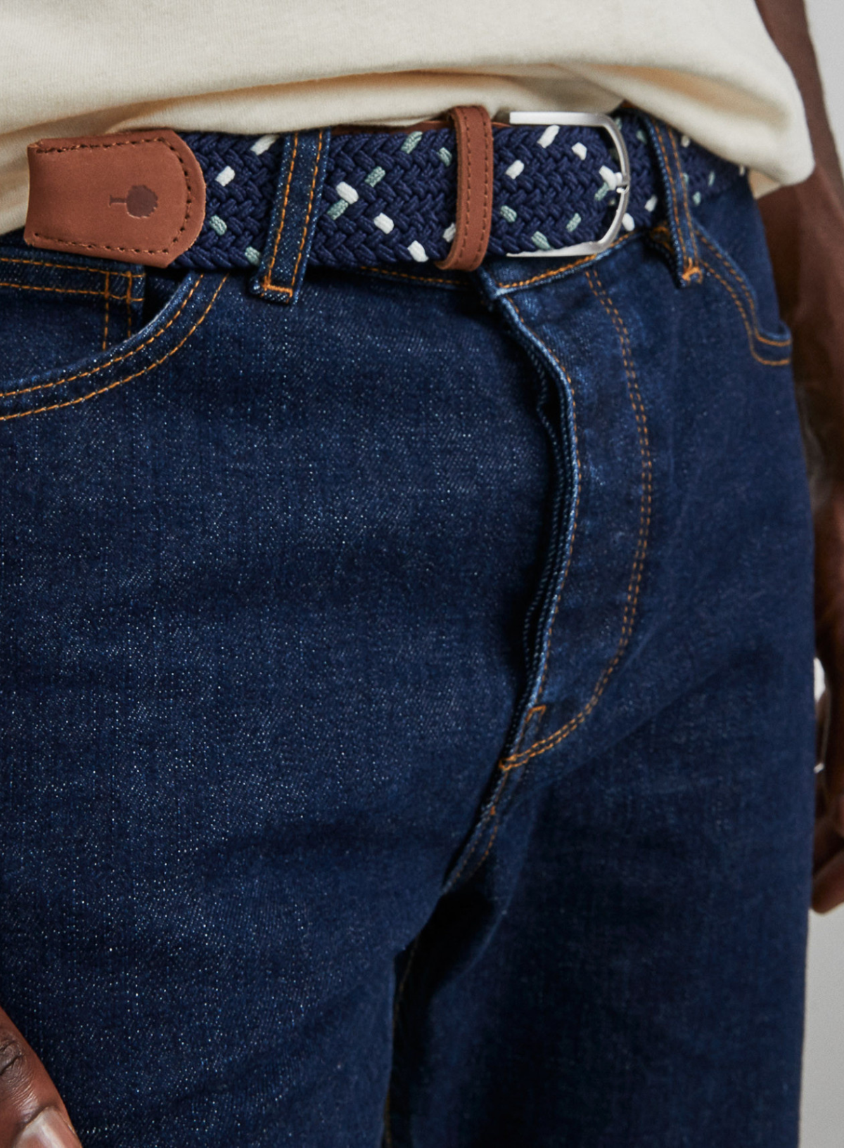 Belt Synthetic Woven in White+Navy from Faguo