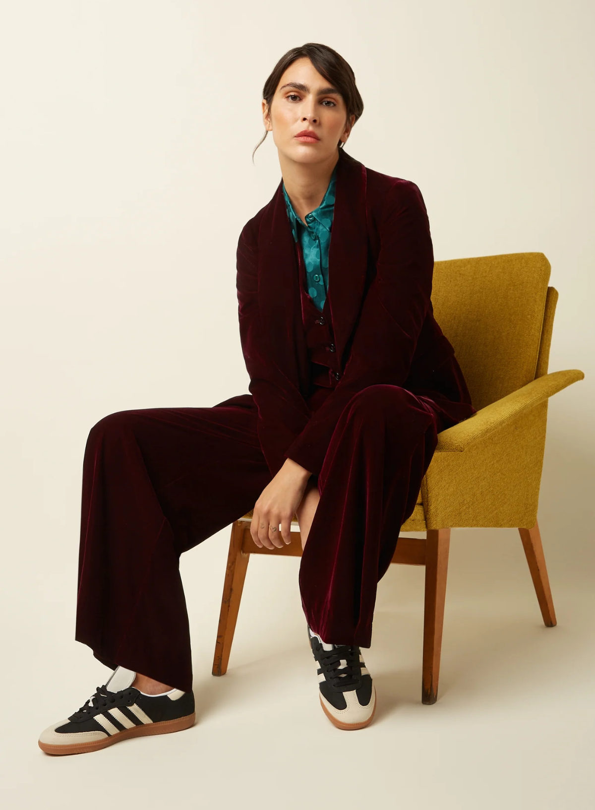 Peppa Pants Gamine Velvet in Bordeaux Red from King Louie