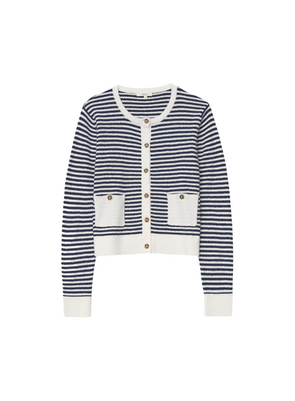 Riz Cardigan in Navy/Crudo Stripe from Yerse