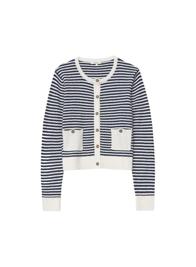 Riz Cardigan in Navy/Crudo Stripe from Yerse
