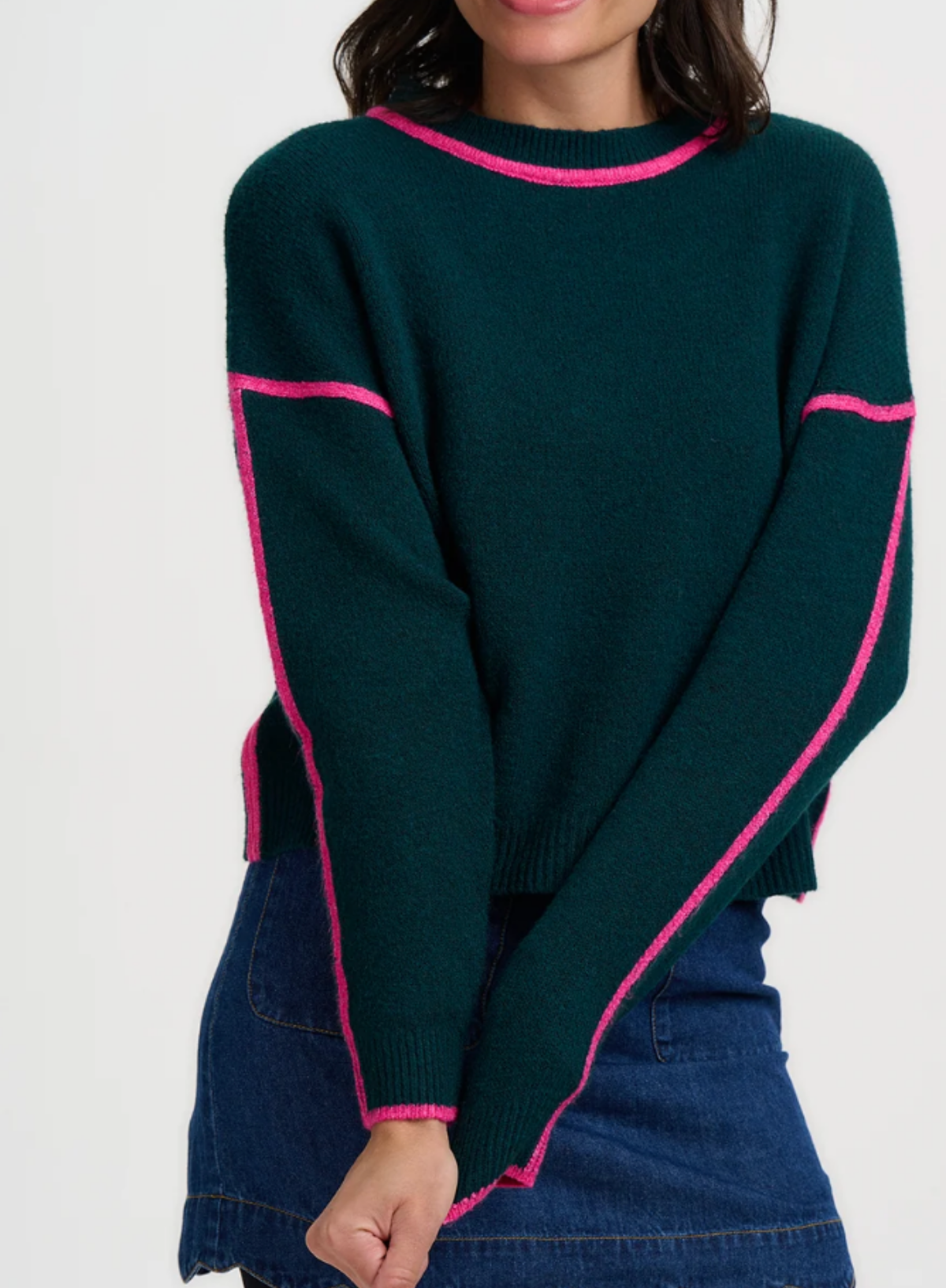 Sugarhill Rozalia Jumper in Dark Jade Green with Hot Pink Trim