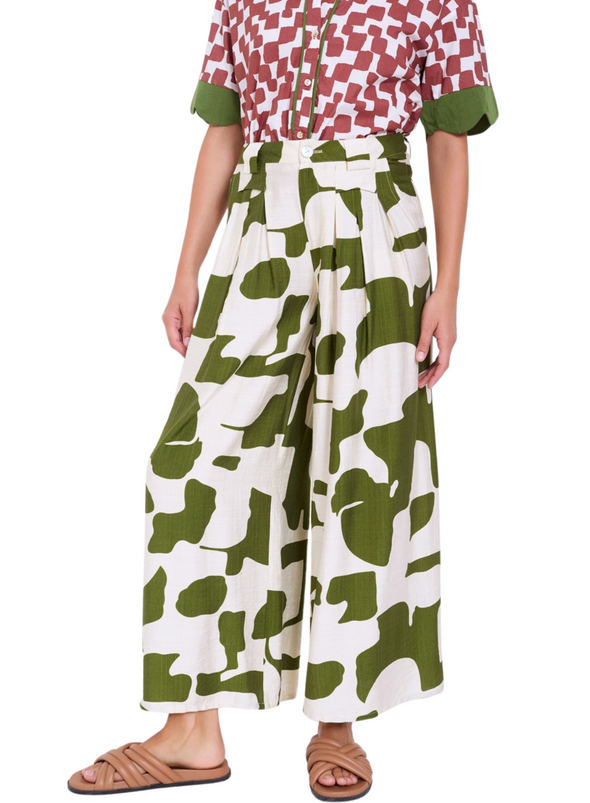 Abstract Print Palazzo Trousers in Kombu from Skatïe