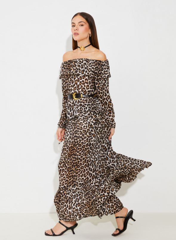 Fado Skirt in Beige Leopard Print from Suncoo