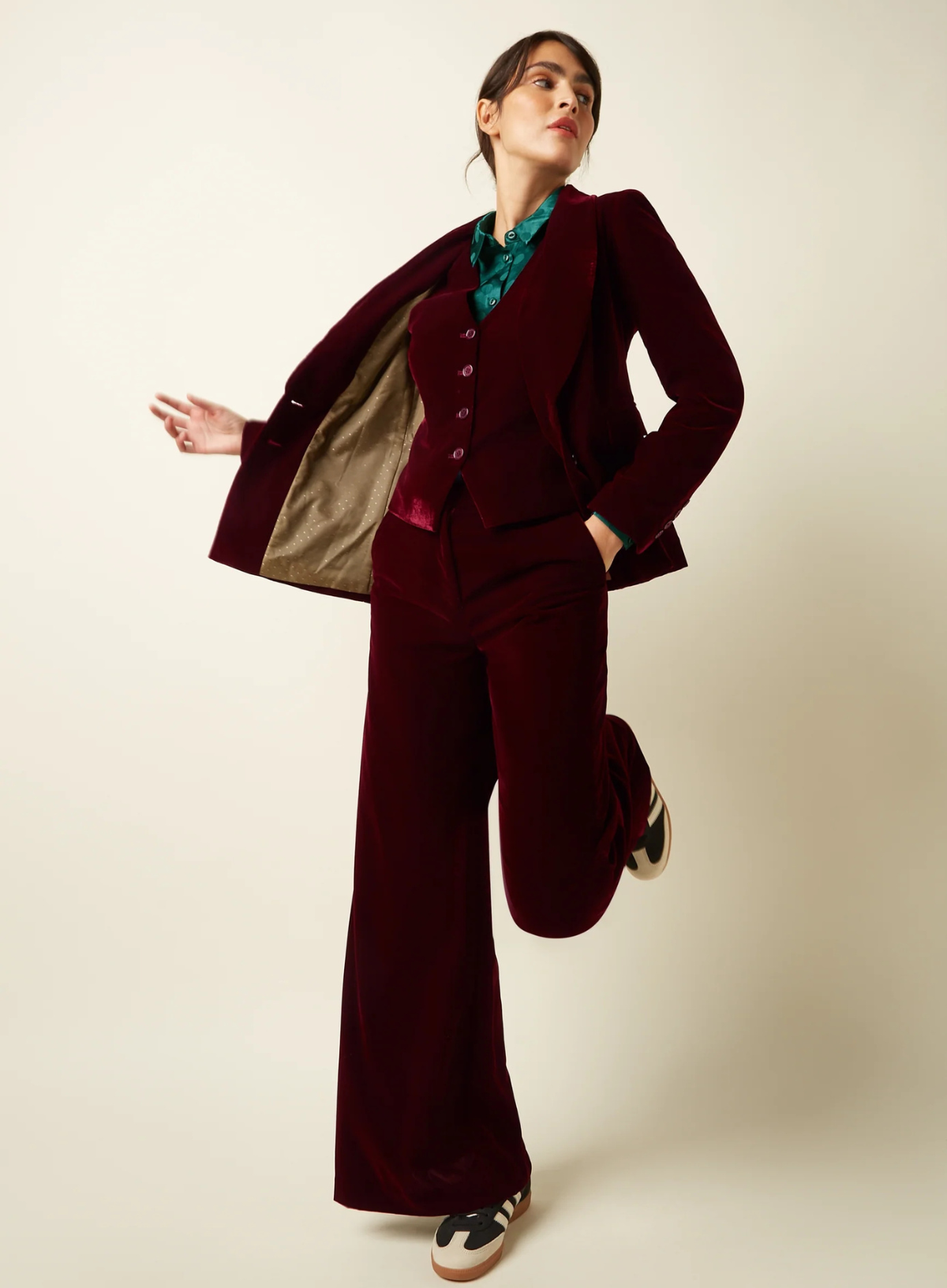 Brooke Blazer Gamine Velvet in Bordeaux Red from King Louie