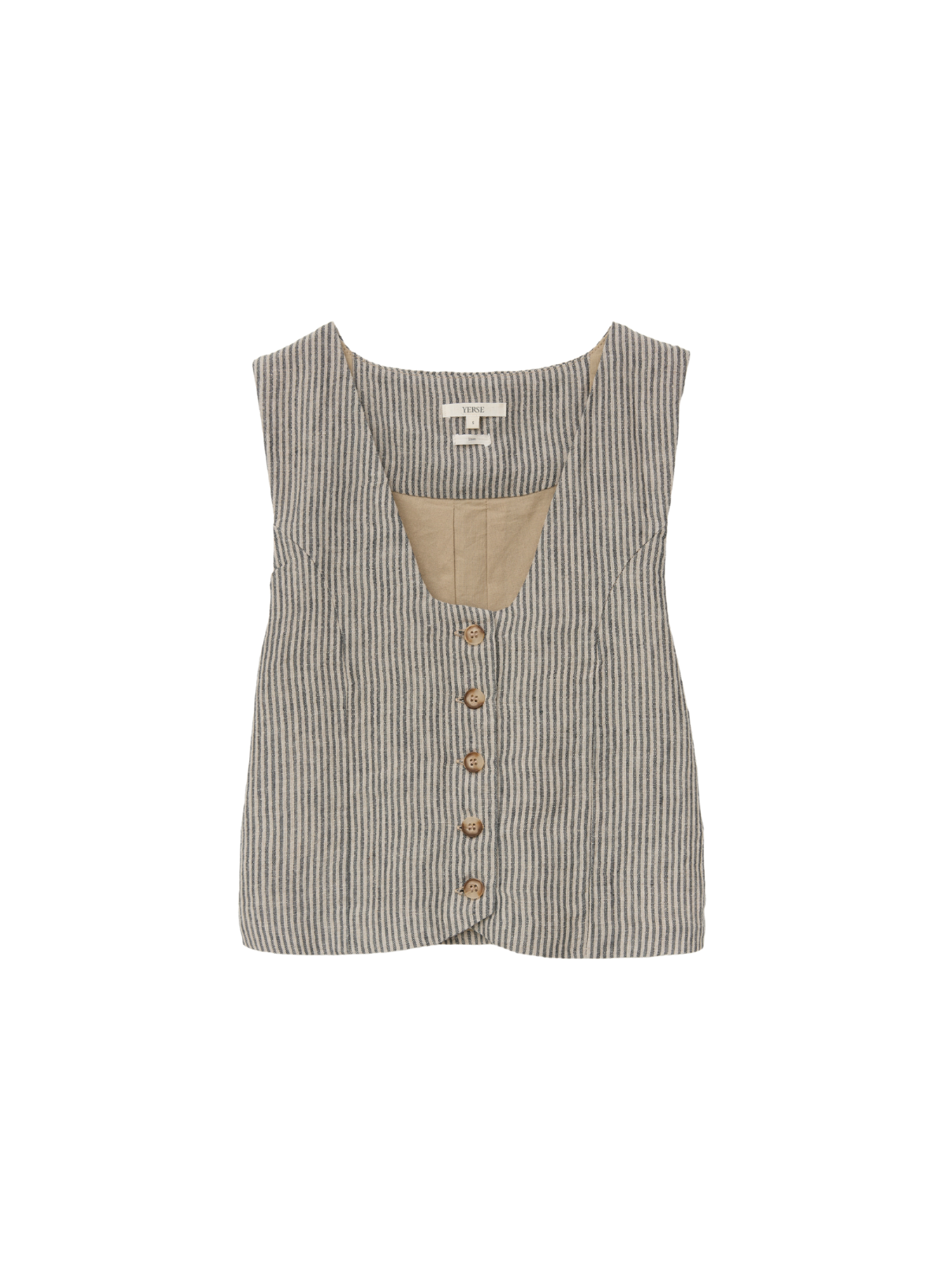 Amara Button Waistcoat in Beige Stripes from Yerse