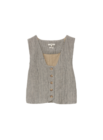 Amara Button Waistcoat in Beige Stripes from Yerse