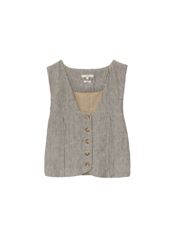 Amara Button Waistcoat in Beige Stripes from Yerse