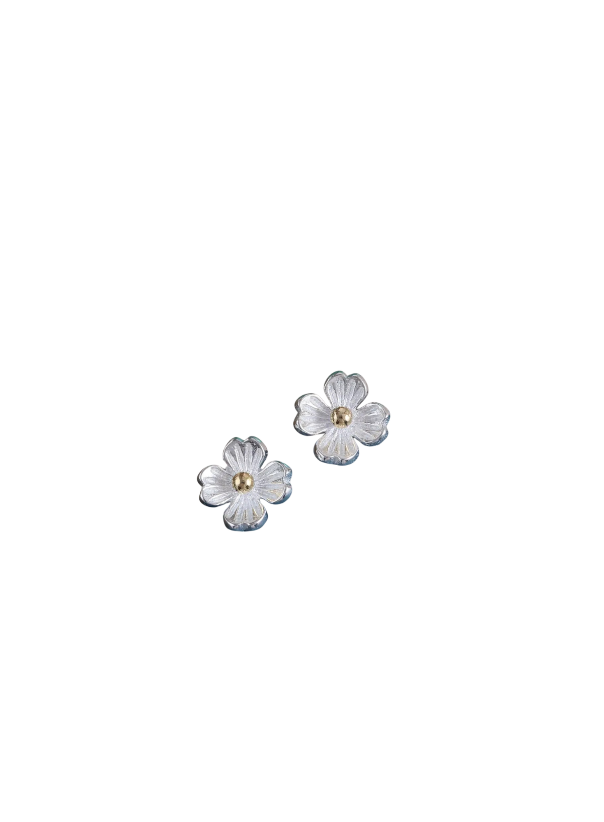 Attic Creations Just Bloom Four Petal Blossom Silver Flower Gold Dot