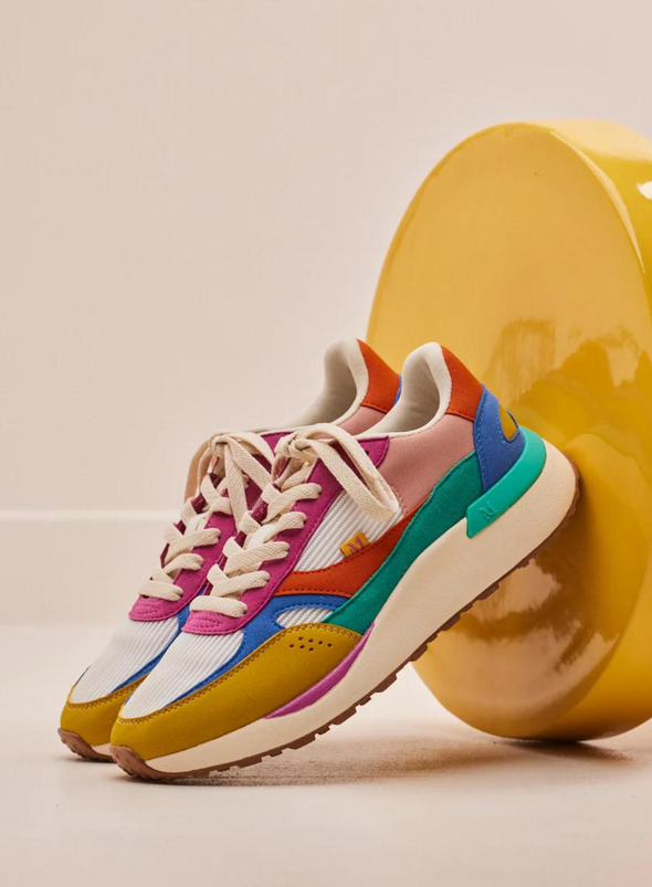 Baskets Running Anaelle in Suede Yellow, Bleu & Fuchsia from M.Moustache