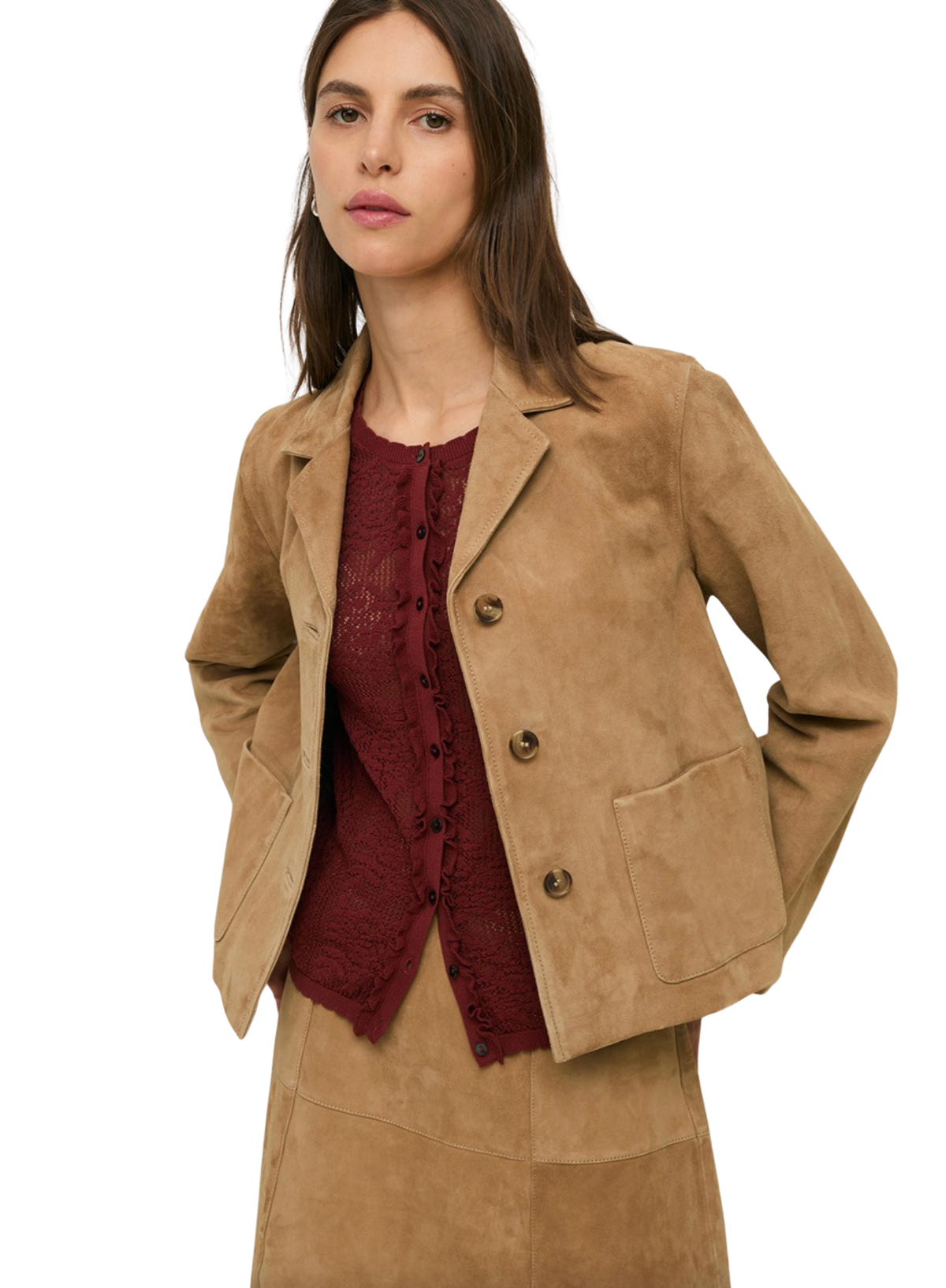 Yerse Suede Jacket with Lapels In Camel