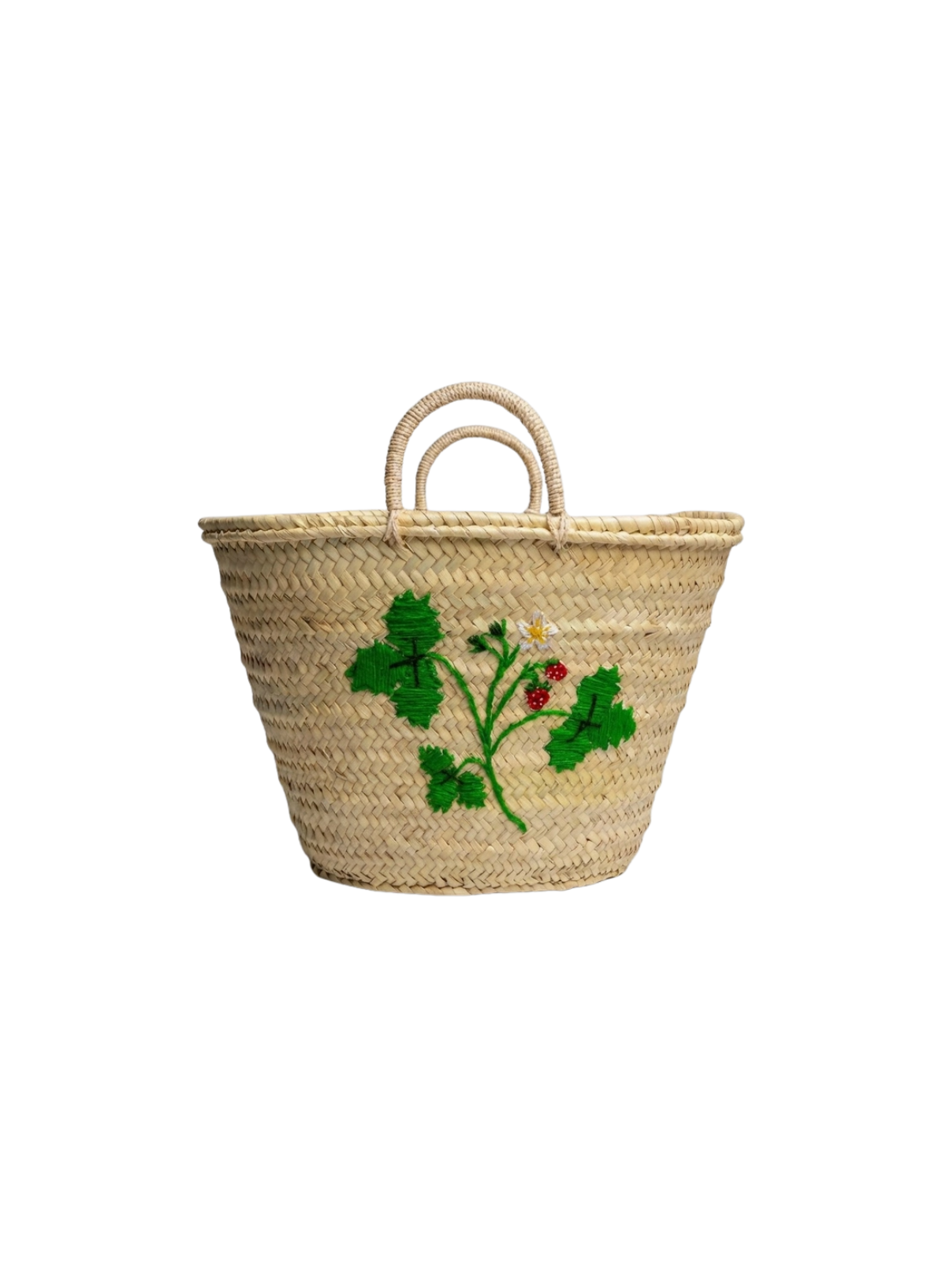 Melecraft Market Basket in Embroidered Strawberry Palm Leaf