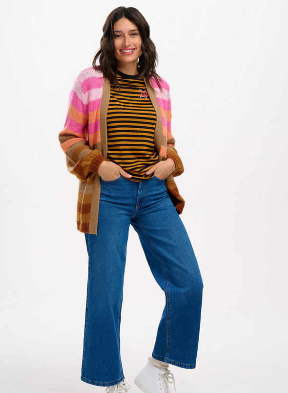 Yvette Cardigan in Multi Ombre Stripe from Sugarhill