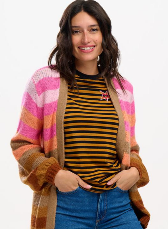 Yvette Cardigan in Multi Ombre Stripe from Sugarhill