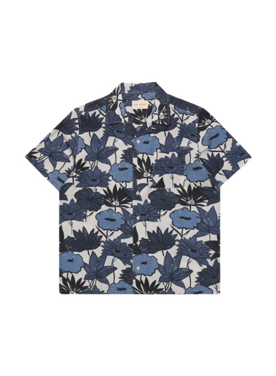 Selleck S/S Shirt Flower Collage Print in Navy Iris from Far Afield