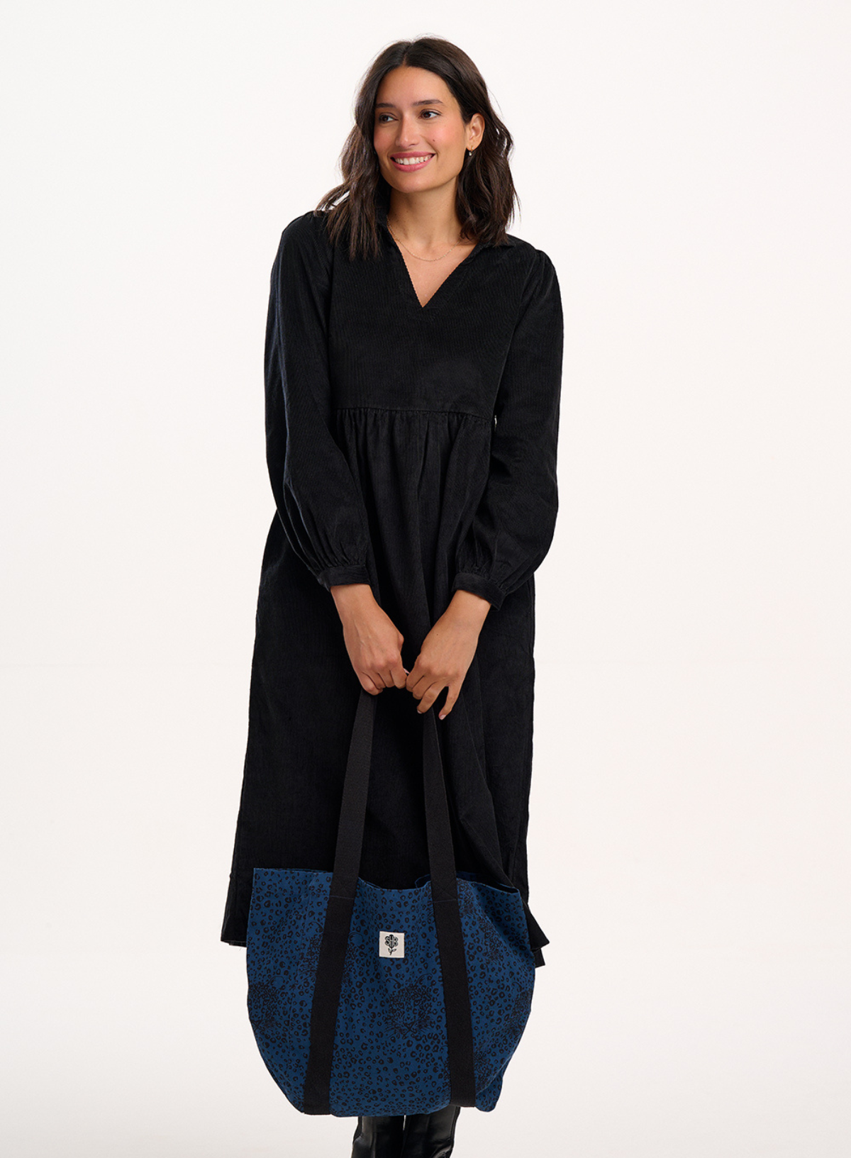 Sugarhill Brighton Adrianna Midi Smock Dress in Black