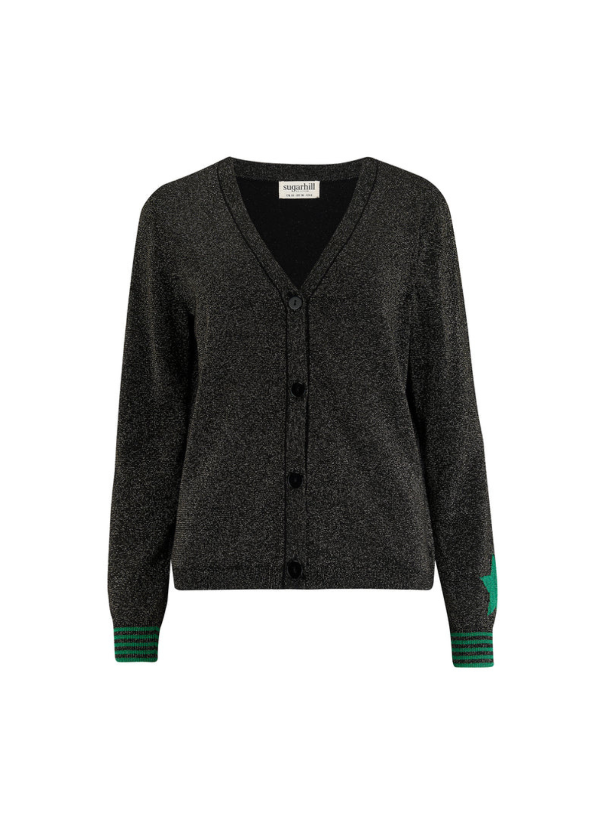 Sugarhill Brighton Arya Cardigan in Black, Green Star Cuff