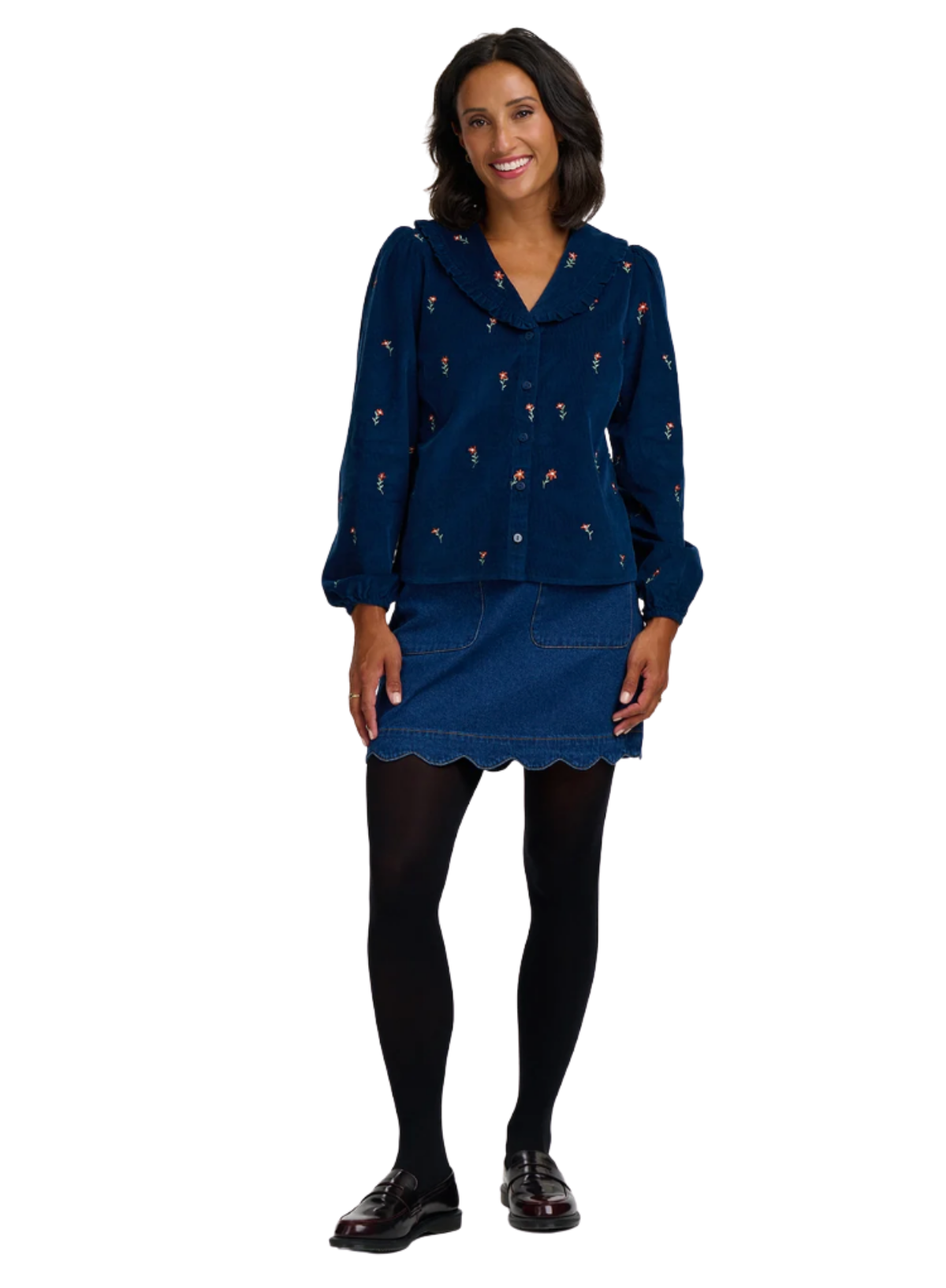 Sugarhill Bea Cord Blouse in Teal Ditsy Floral