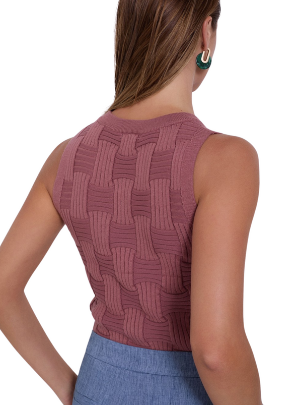 Sleeveless Basket Knit Top in Slate Rose from Skatïe